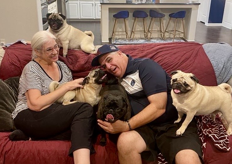 Robbyn and David Andersen with the whole RD Pugs grumble
